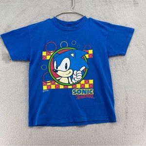 Vintage Sonic Shirt Youth Large Blue Double Sided Single Stitch Hedgehog Sega